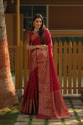 Luxuriant Bandhej Kanjivaram Maroon Color Silk Saree
